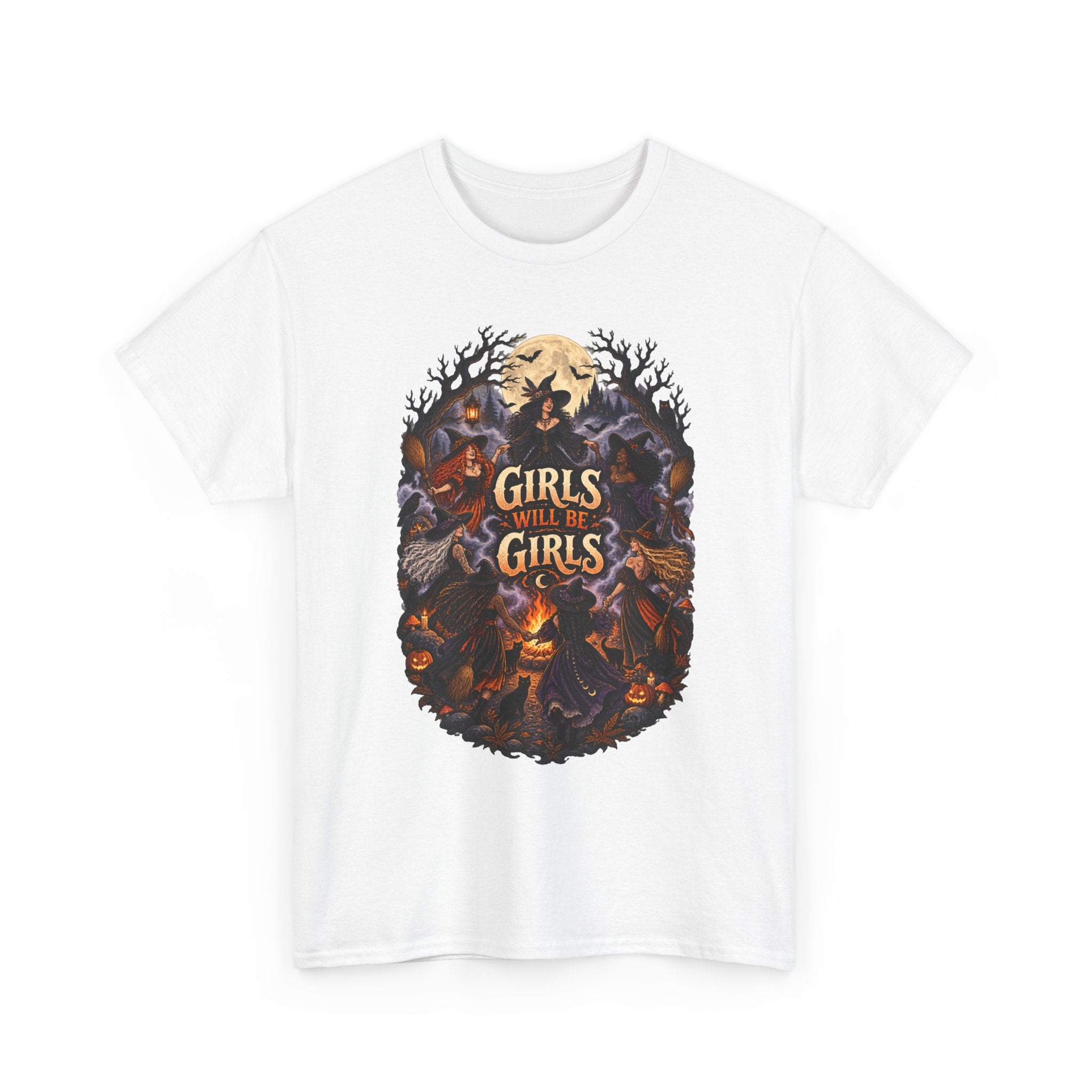 Girls Will Be Girls T-Shirt — Witchy Campfire Illustration Tee