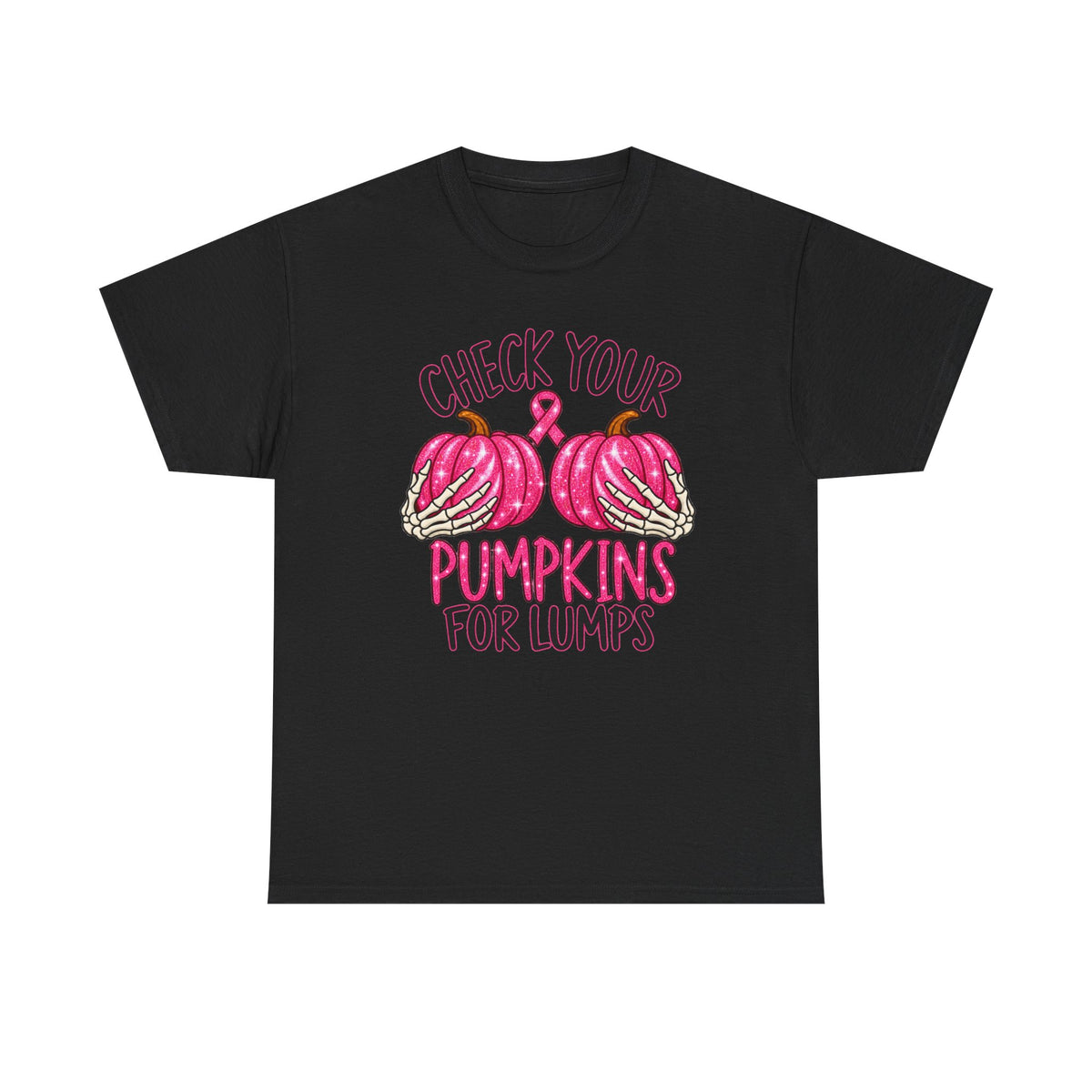 Breast Cancer Awareness T-Shirt — "Check Your Pumpkins for Lumps" Pink Ribbon Tee