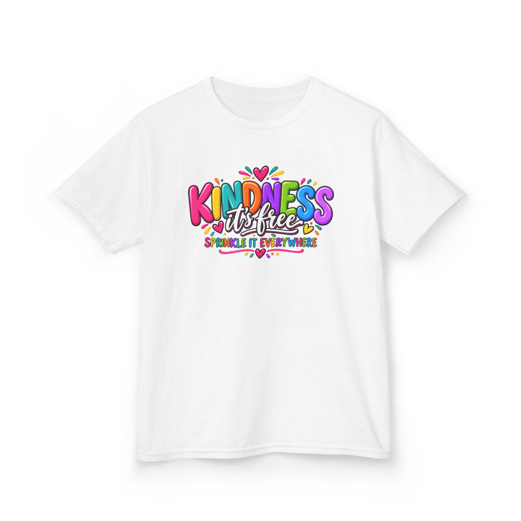 Kids Tee — "Kindness Is Free" Colorful Rainbow Graphic