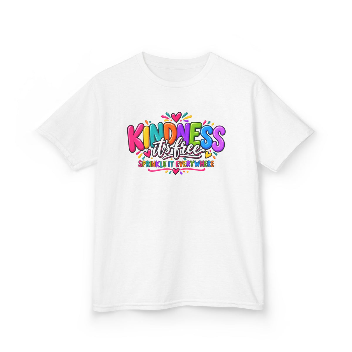 Kids Tee — "Kindness Is Free" Colorful Rainbow Graphic
