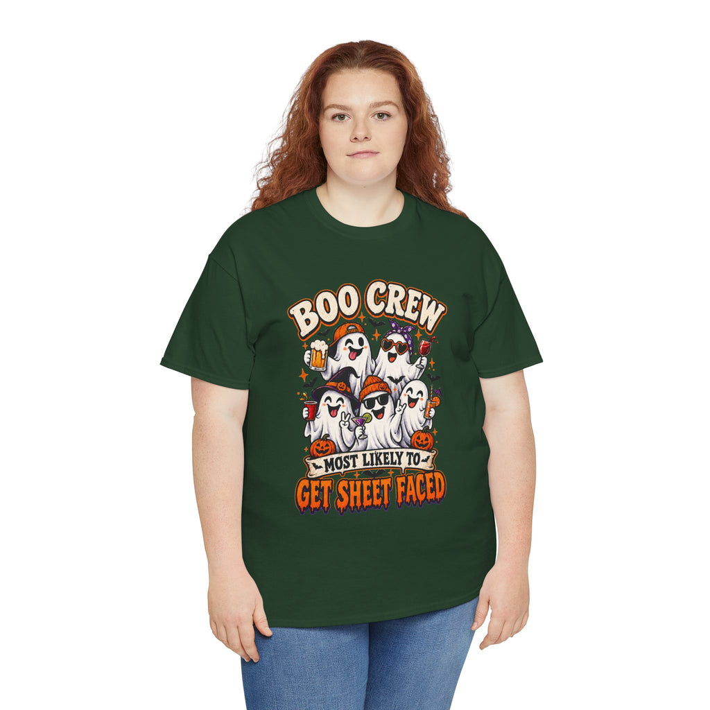 Boo Crew Halloween T-Shirt — “Most Likely to Get Sheet Faced” Funny Ghost Party Tee