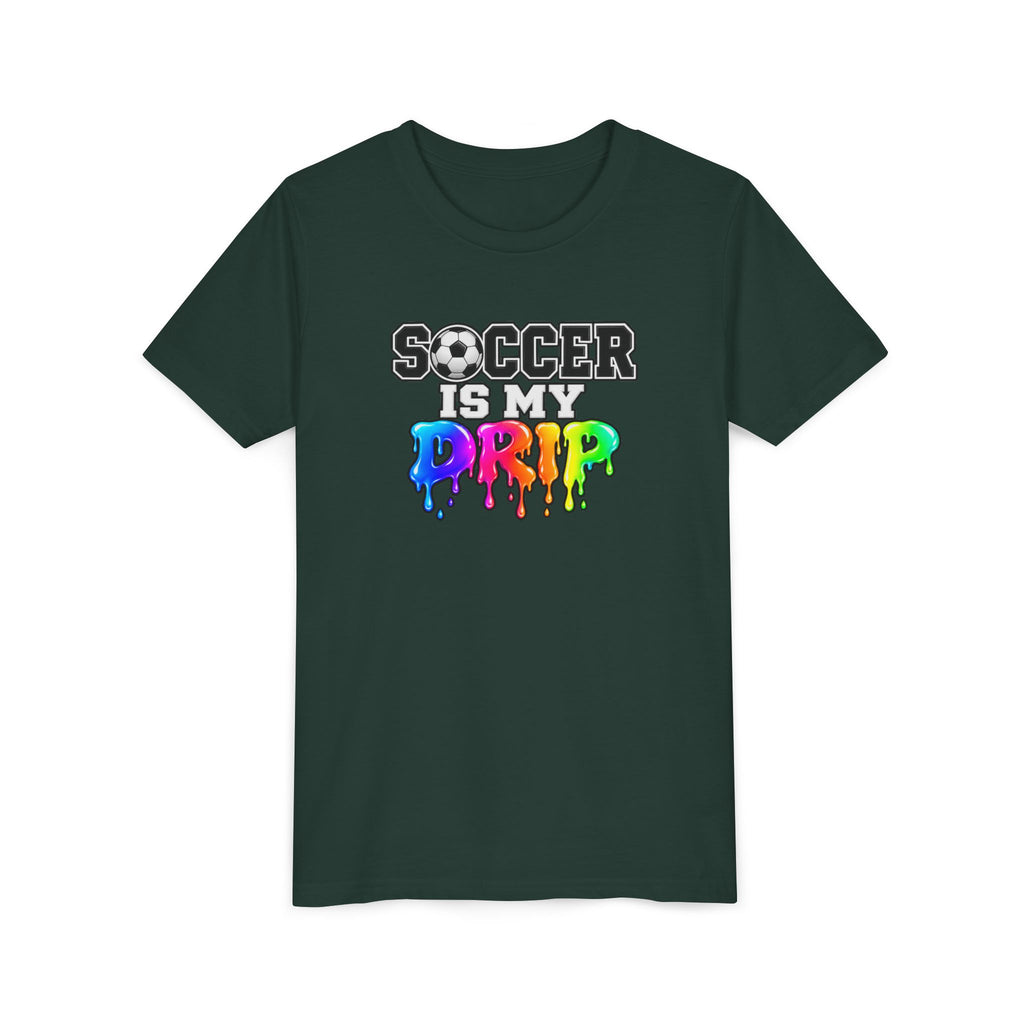 Youth Tee — "Soccer Is My Drip" Colorful Drip Soccer Graphic