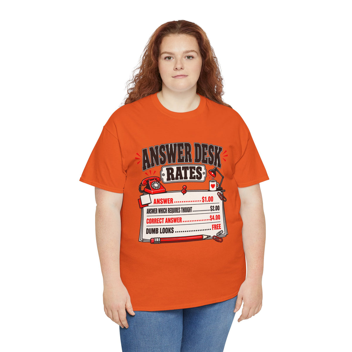 Answer Desk Rates T-Shirt — Funny Help Desk IT Support Tee ("Answer 1.00, Correct Answer 4.00")