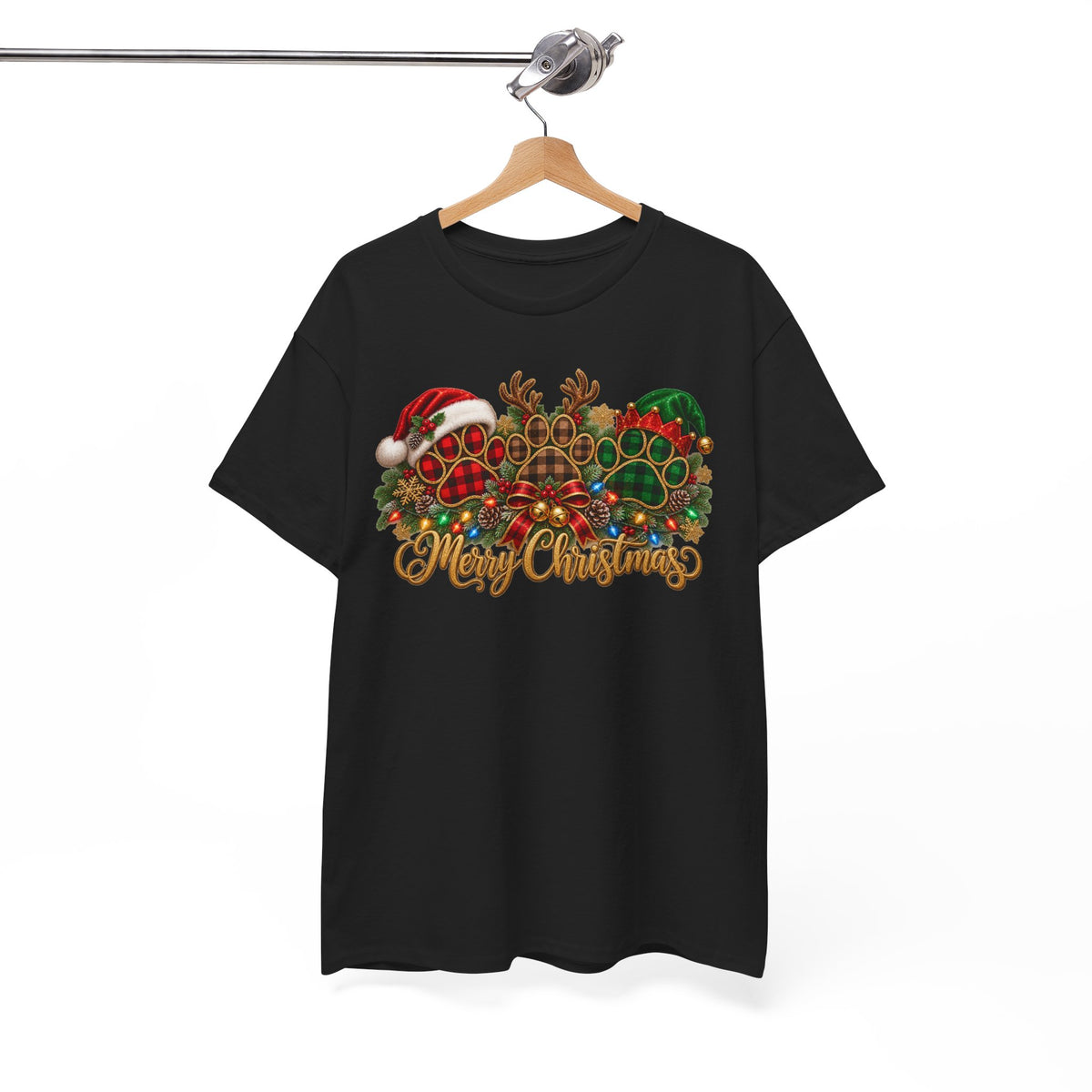Merry Christmas Paw Prints Holiday Graphic Tee