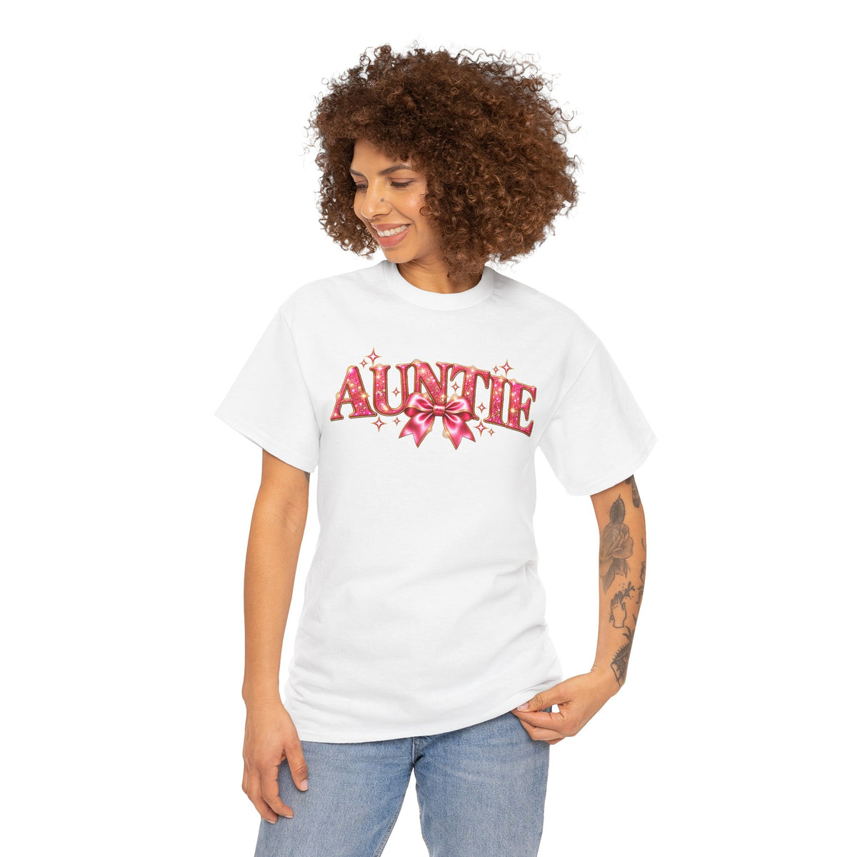 Auntie Graphic T-Shirt | Pink Bow Design