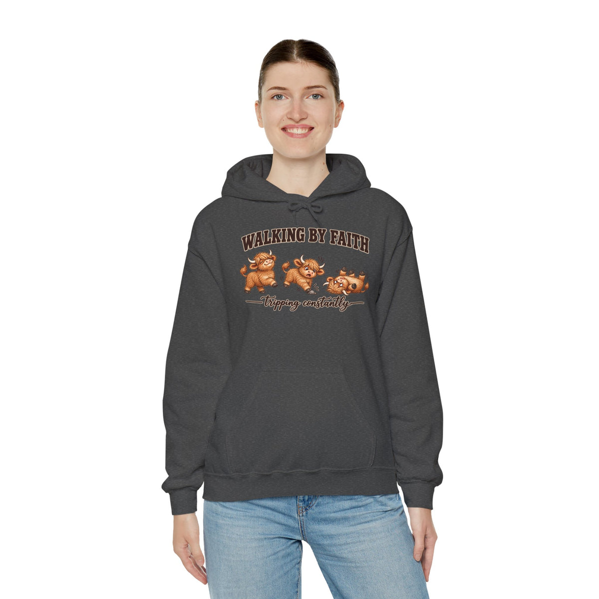 Walking by Faith Christian Highland Cow Hoodie