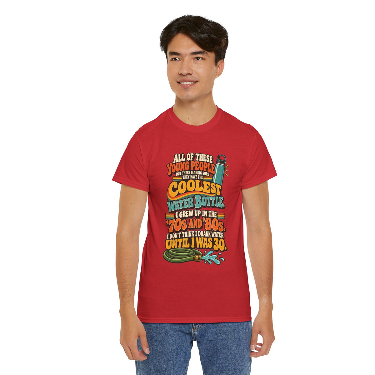 Retro 70s-80s Funny Water Bottle Tee — "Coolest Water Bottle" Graphic T-Shirt