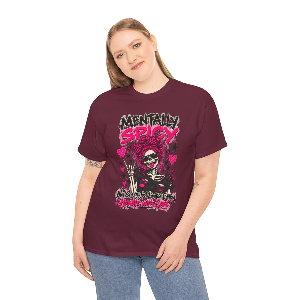 Mentally Spicy Skeleton Graphic T-Shirt