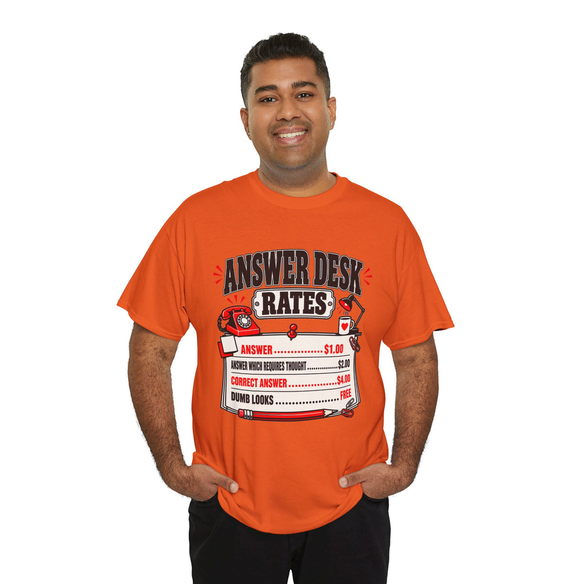 Answer Desk Rates T-Shirt — Funny Help Desk IT Support Tee ("Answer 1.00, Correct Answer 4.00")