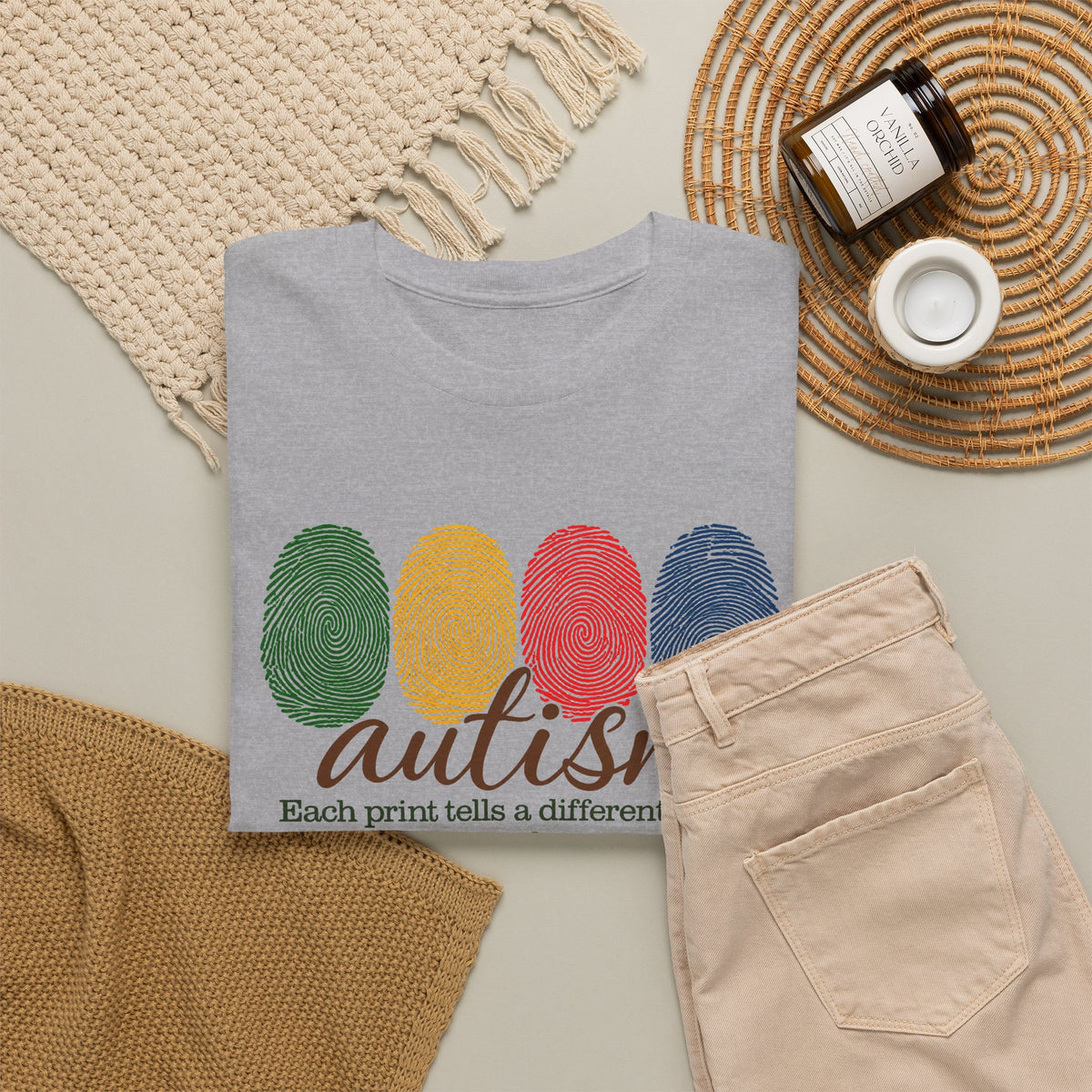 Autism Awareness T-Shirt — "Each Print Tells a Different Story" Colorful Fingerprint Tee