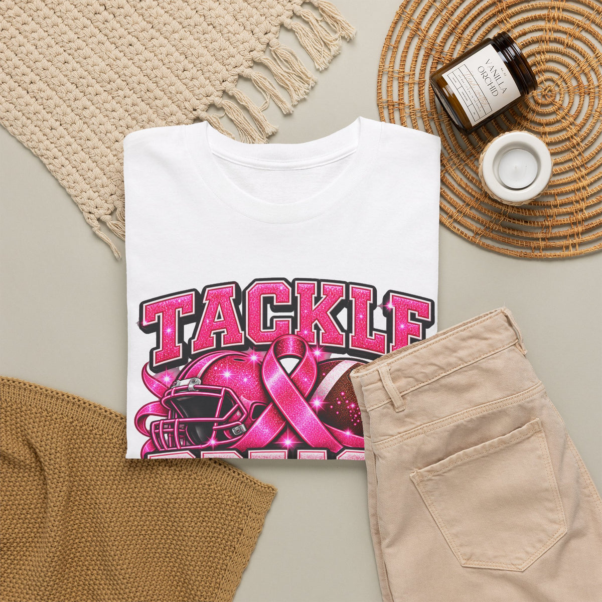 T-Shirt — "Tackle Breast Cancer" Pink Football Awareness Tee