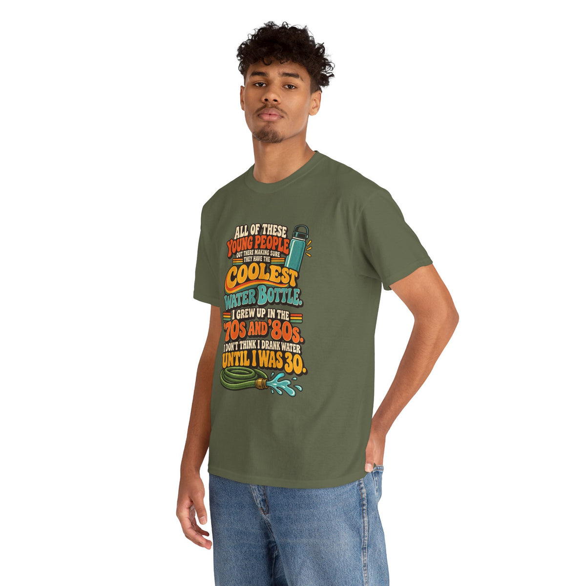Retro 70s-80s Funny Water Bottle Tee — "Coolest Water Bottle" Graphic T-Shirt