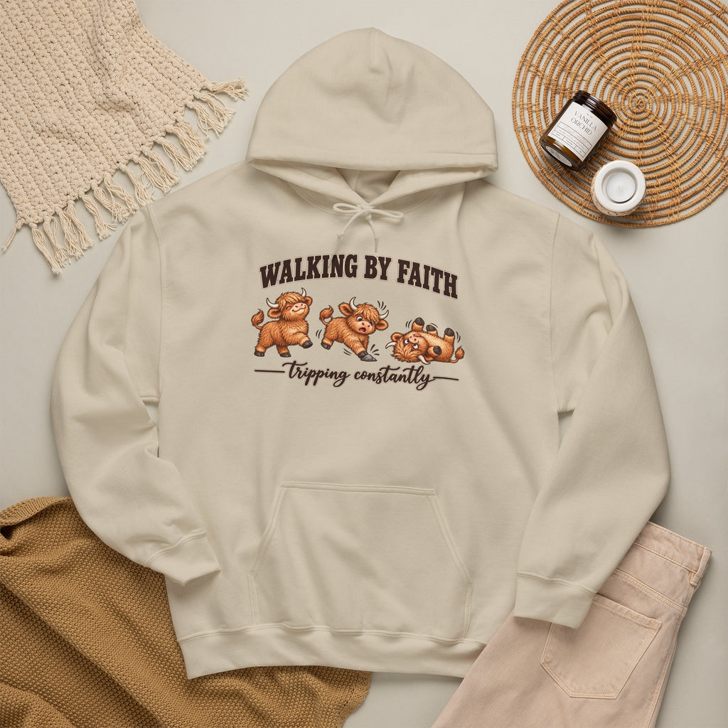 Walking by Faith Christian Highland Cow Hoodie