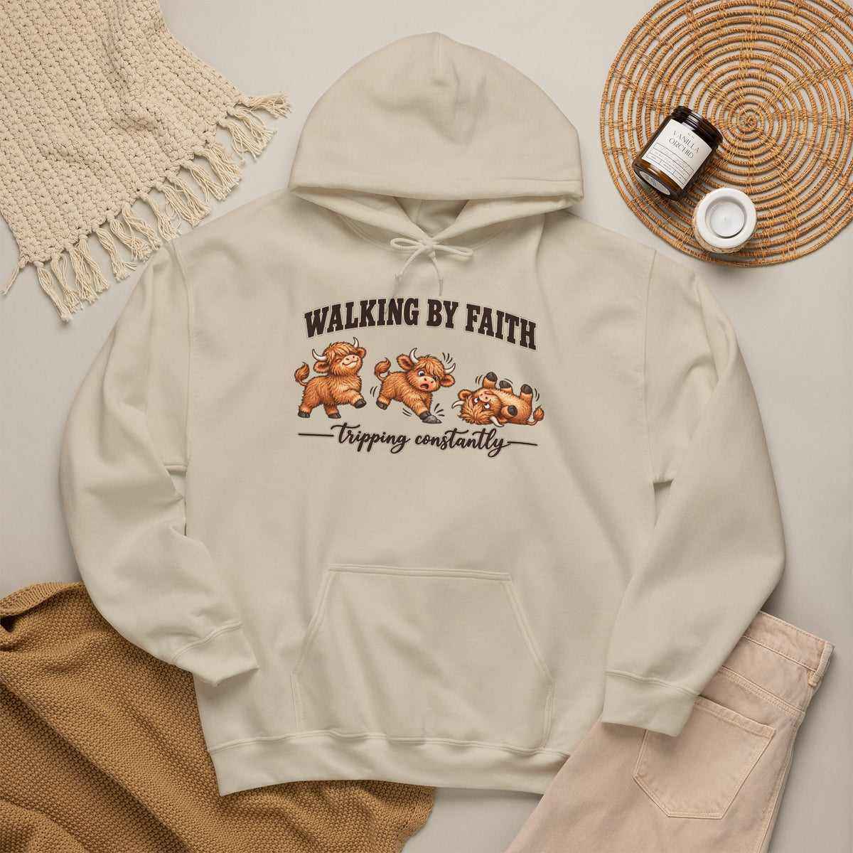 Walking by Faith Christian Highland Cow Hoodie