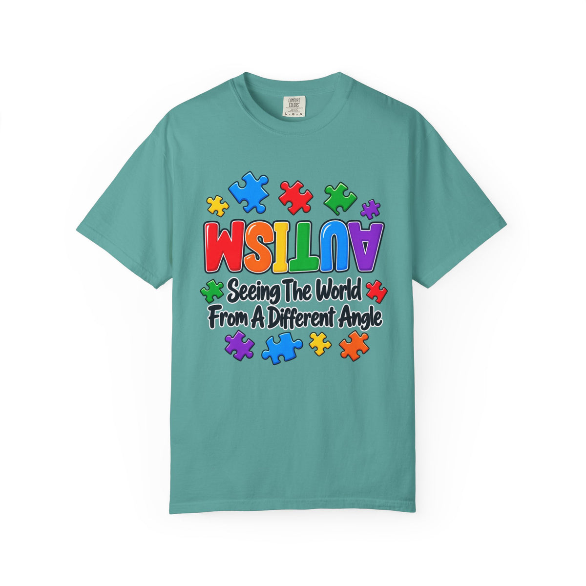 Autism Awareness T-Shirt — "Seeing the World From a Different Angle" Puzzle Design