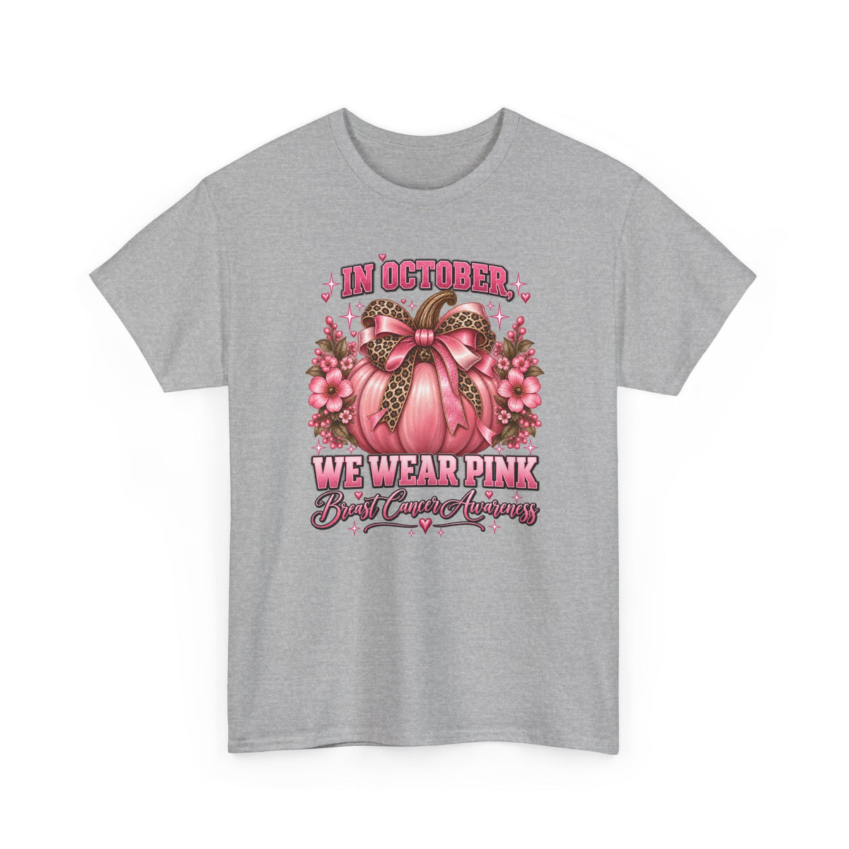Breast Cancer Awareness T-Shirt — "In October We Wear Pink" Pumpkin Design