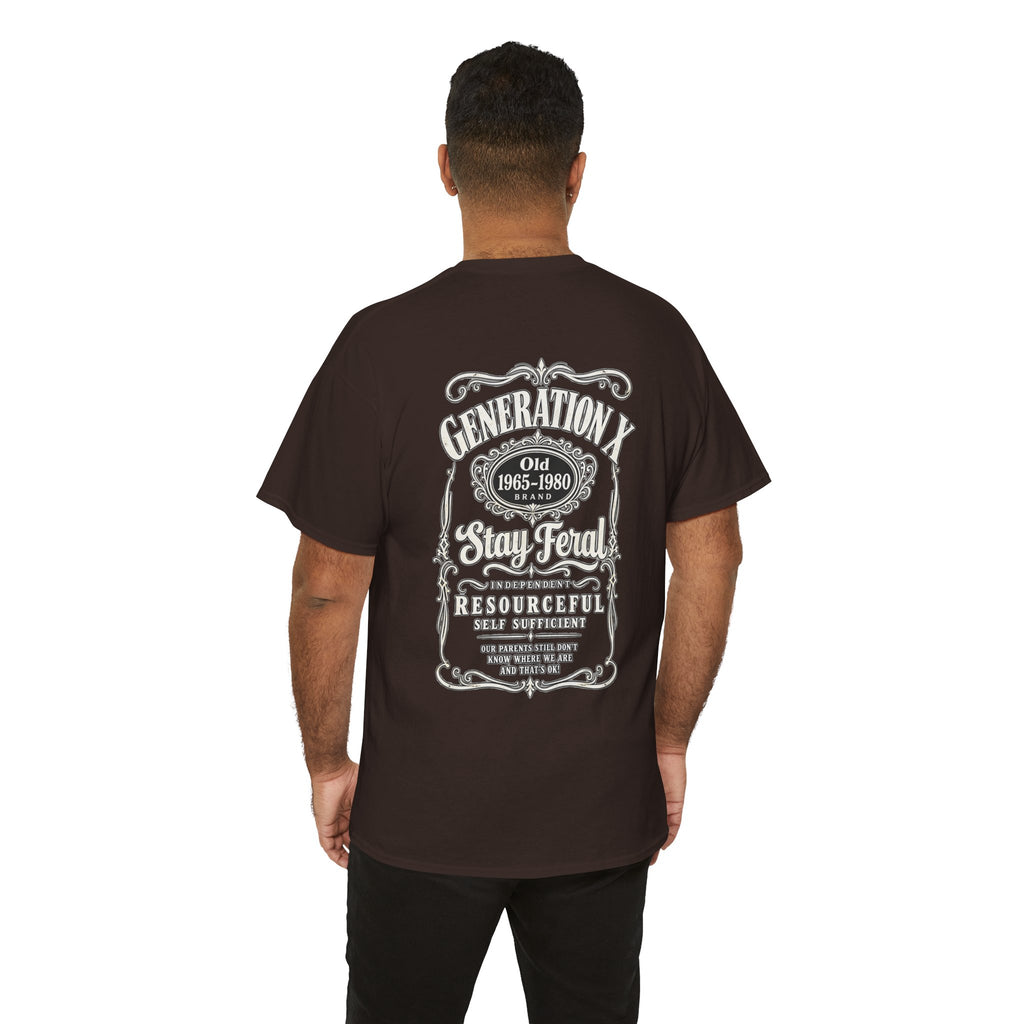 Generation X T‑Shirt — 'Stay Feral' Vintage Whiskey Label Tee (Born 1965–1980)