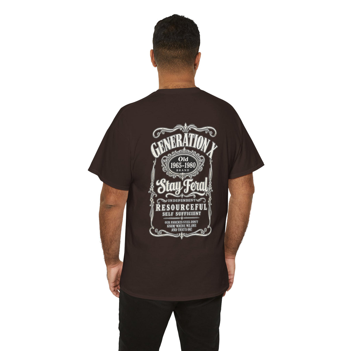 Generation X T‑Shirt — 'Stay Feral' Vintage Whiskey Label Tee (Born 1965–1980)