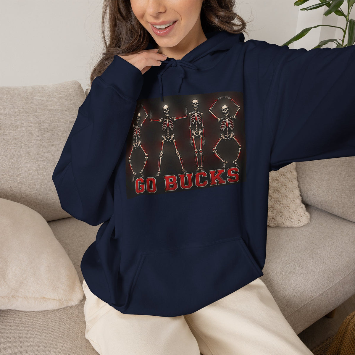 Go Bucks Hoodie — Vintage Red Deer Antlers Graphic Hooded Sweatshirt