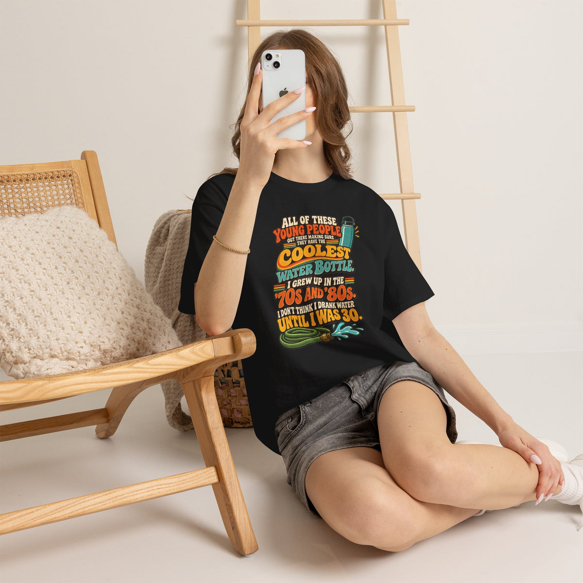 Retro 70s-80s Funny Water Bottle Tee — "Coolest Water Bottle" Graphic T-Shirt