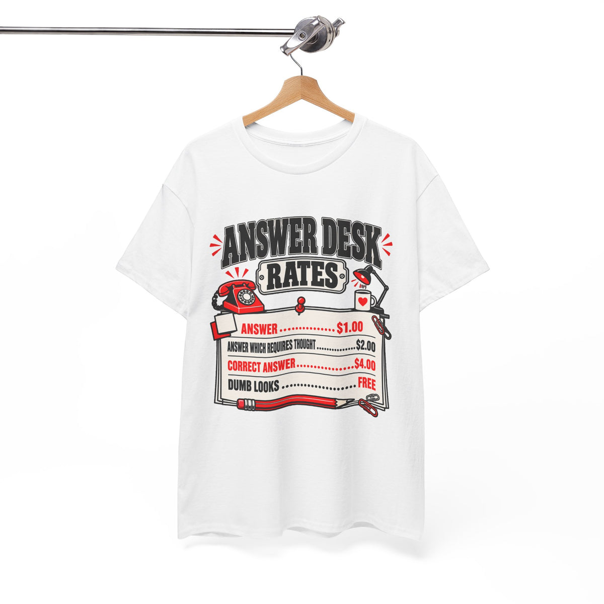 Answer Desk Rates T-Shirt — Funny Help Desk IT Support Tee ("Answer 1.00, Correct Answer 4.00")