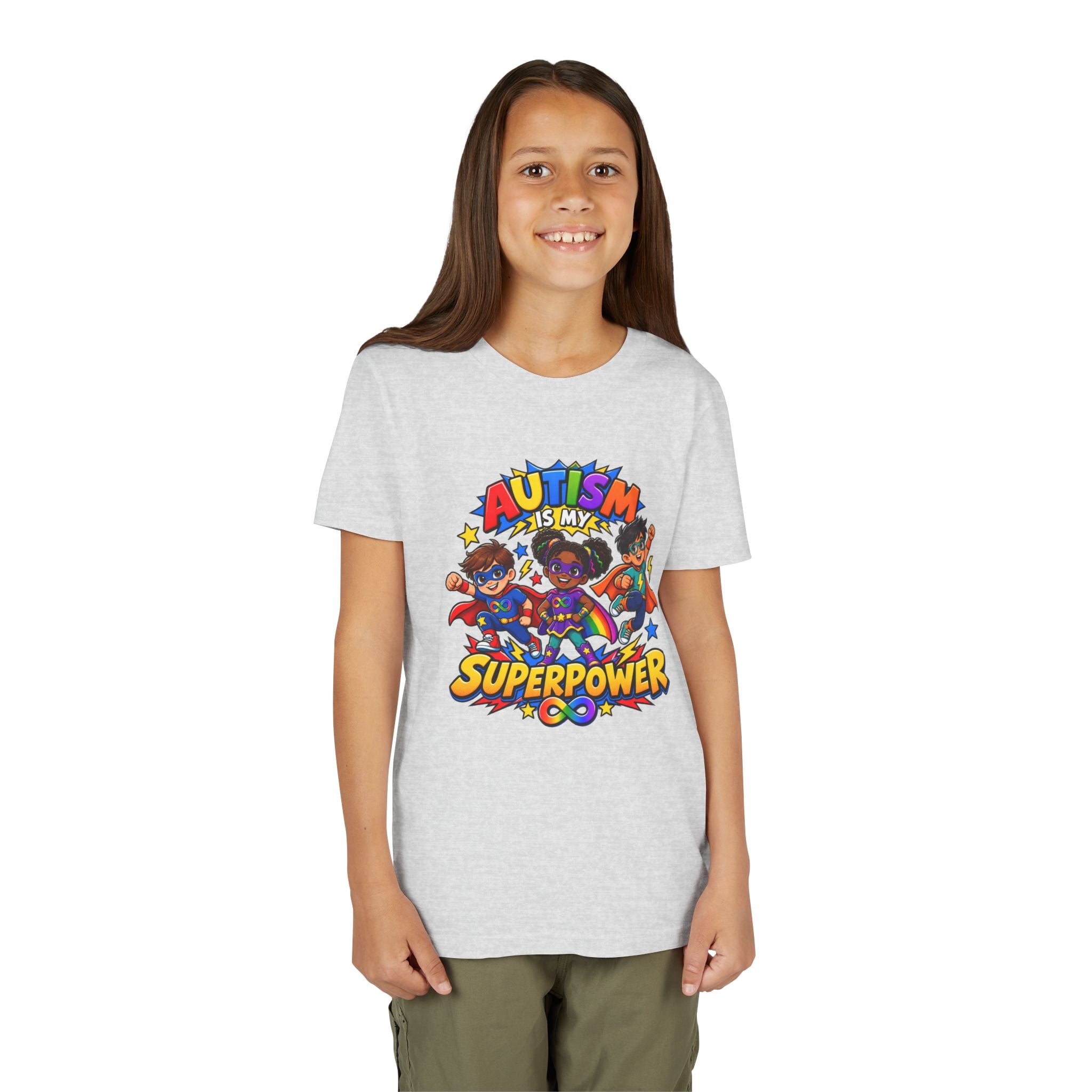 Youth Tee — "Autism Is My Superpower" Colorful Superhero Kids Shirt