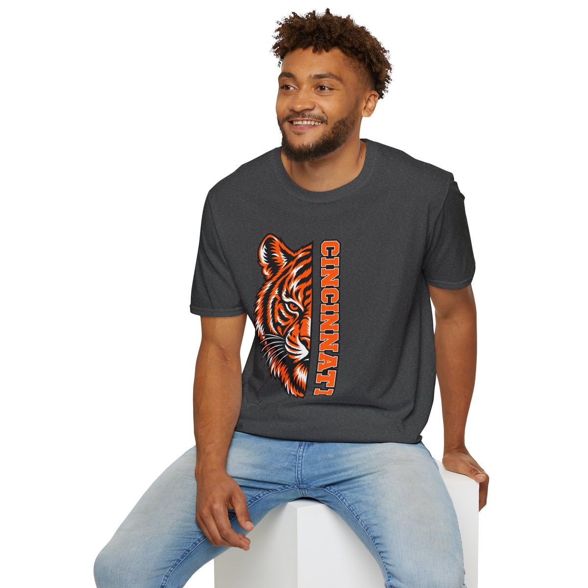 Cincinnati Tiger Head Vertical Graphic T-Shirt