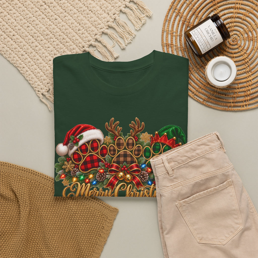 Merry Christmas Paw Prints Holiday Graphic Tee