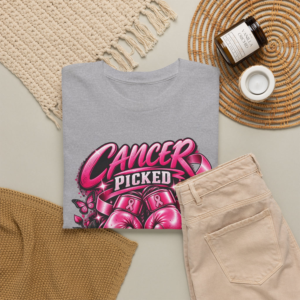 Cancer Picked The Wrong Fighter T-Shirt — Breast Cancer Awareness Support Tee