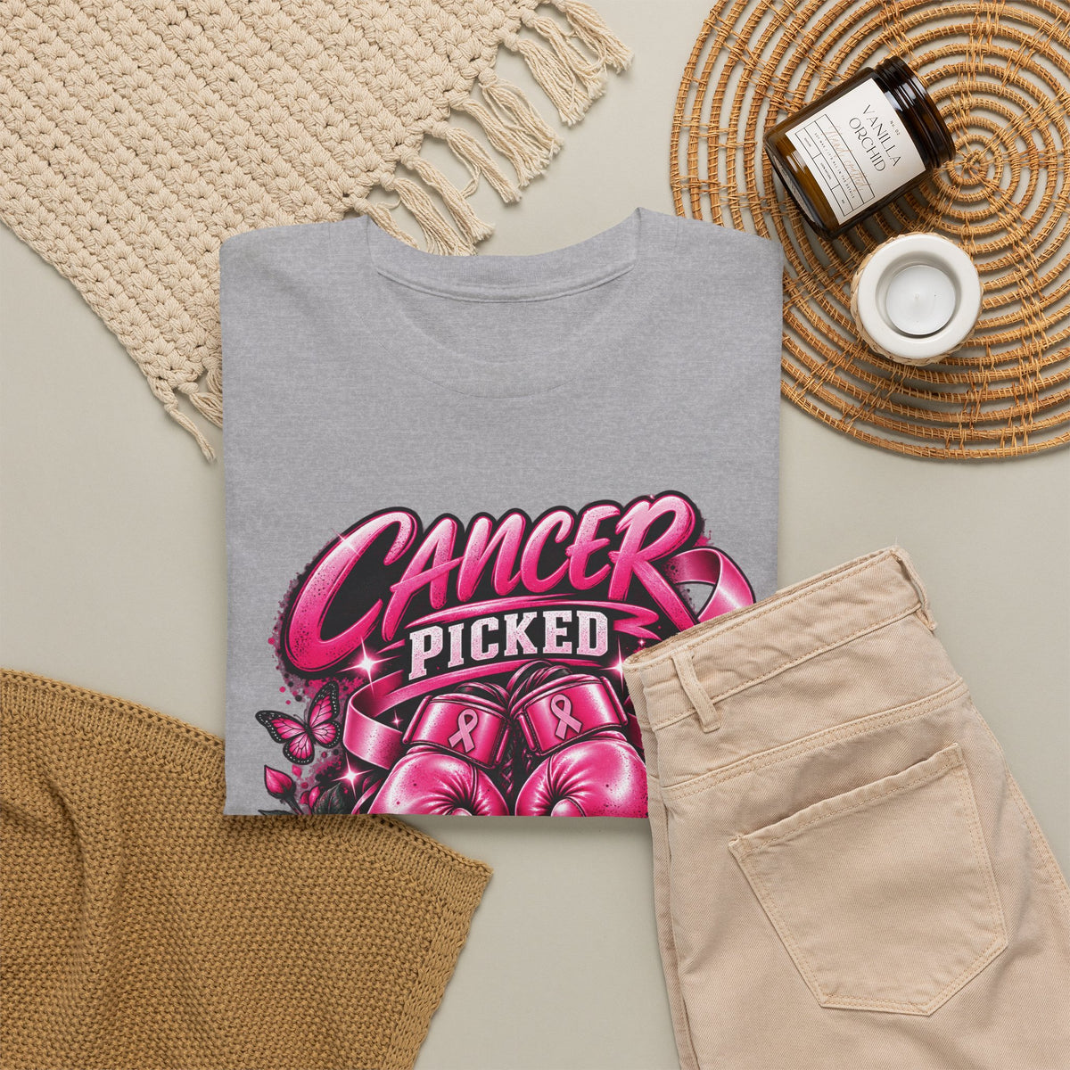 Cancer Picked The Wrong Fighter T-Shirt — Breast Cancer Awareness Support Tee