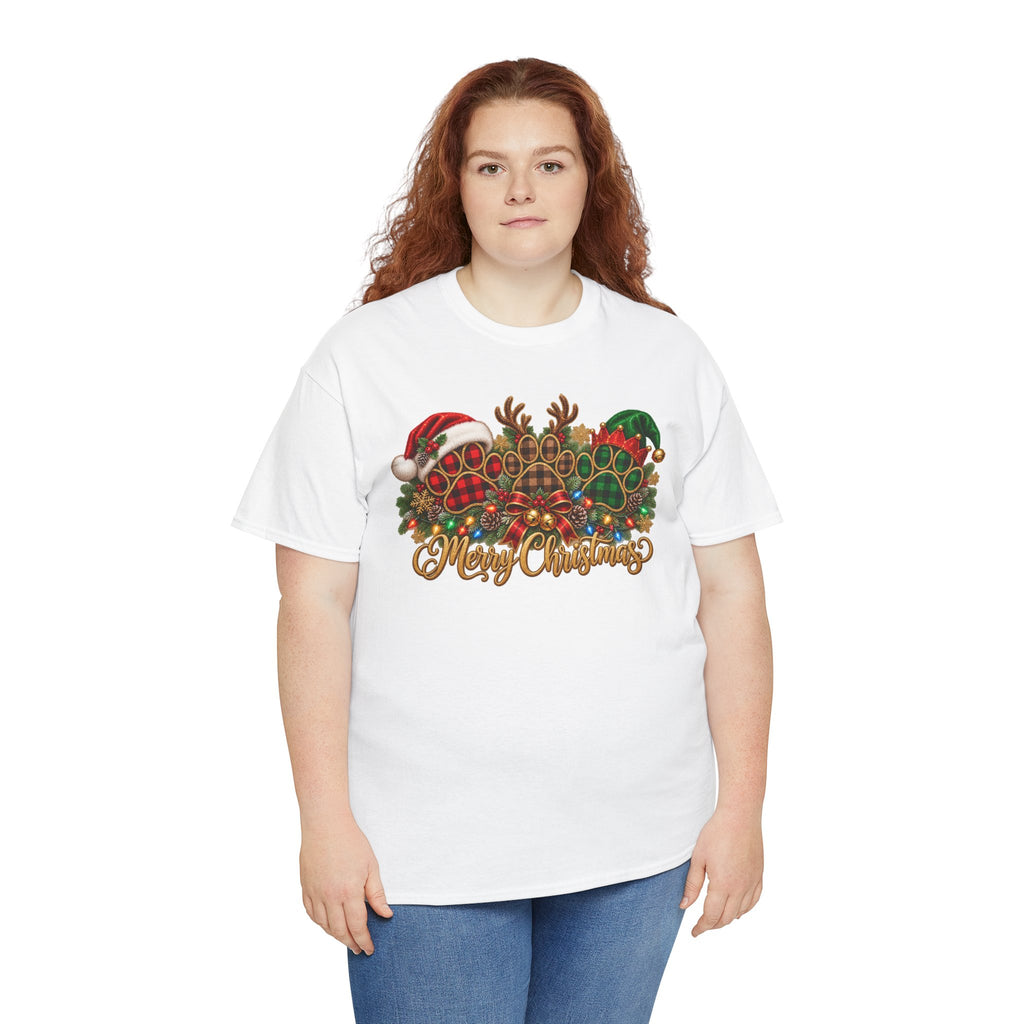 Merry Christmas Paw Prints Holiday Graphic Tee