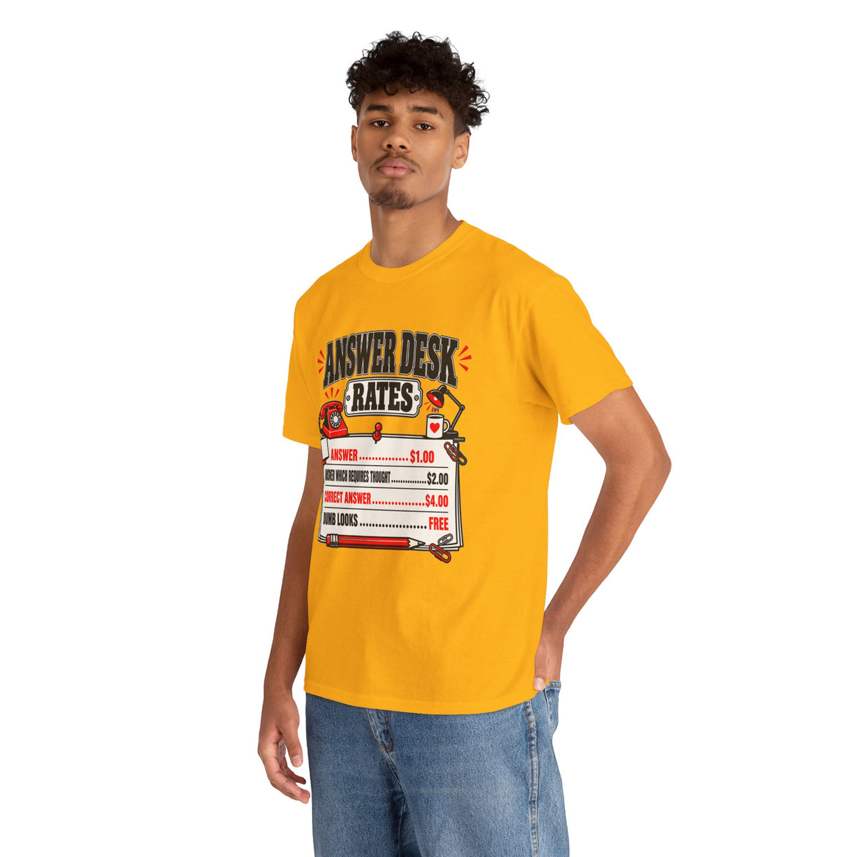Answer Desk Rates T-Shirt — Funny Help Desk IT Support Tee ("Answer 1.00, Correct Answer 4.00")