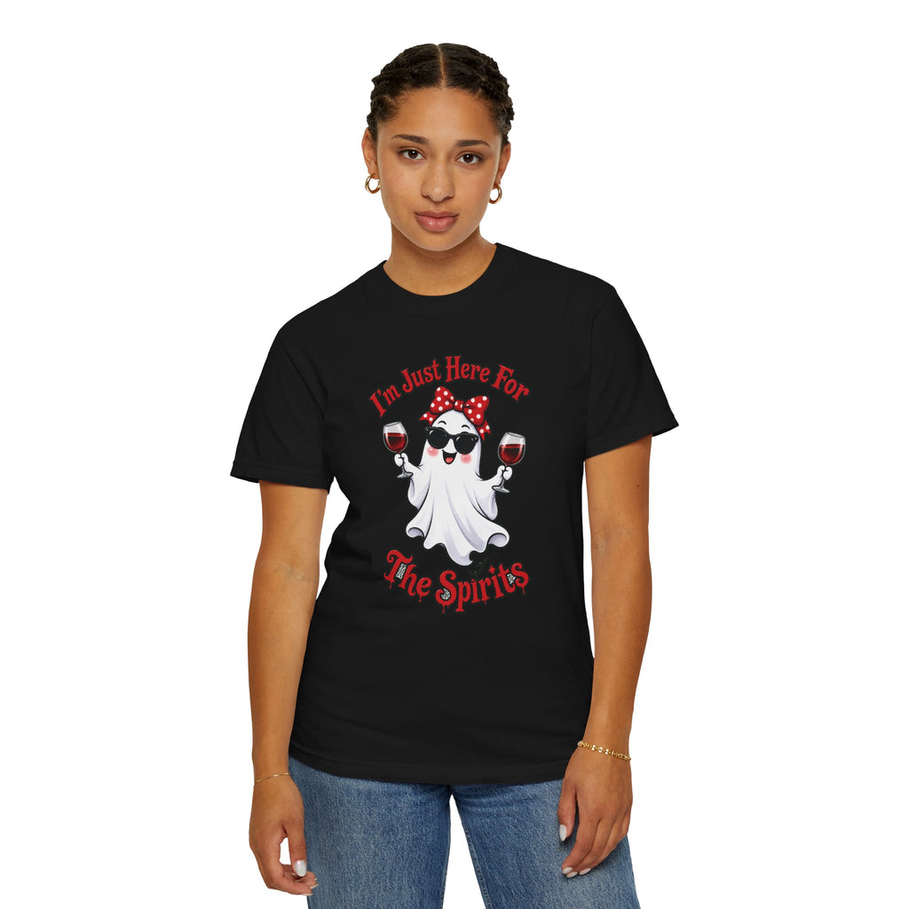 Wine Ghost T-Shirt — "I'm Just Here For The Spirits" Halloween Tee