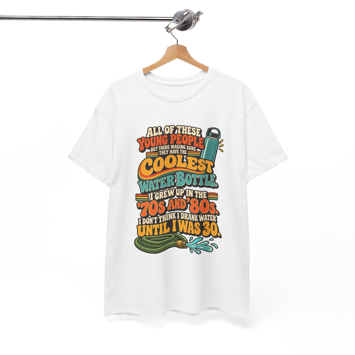 Retro 70s-80s Funny Water Bottle Tee — "Coolest Water Bottle" Graphic T-Shirt