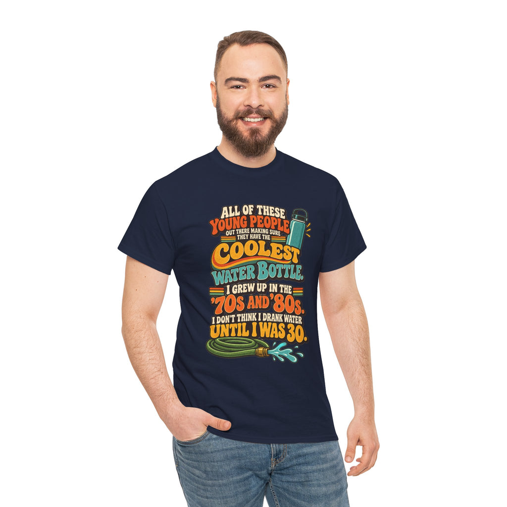 Retro 70s-80s Funny Water Bottle Tee — "Coolest Water Bottle" Graphic T-Shirt