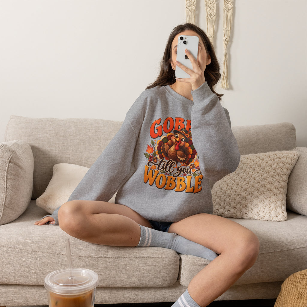 Thanksgiving Turkey 'Gobble Till You Wobble' Crewneck Sweatshirt