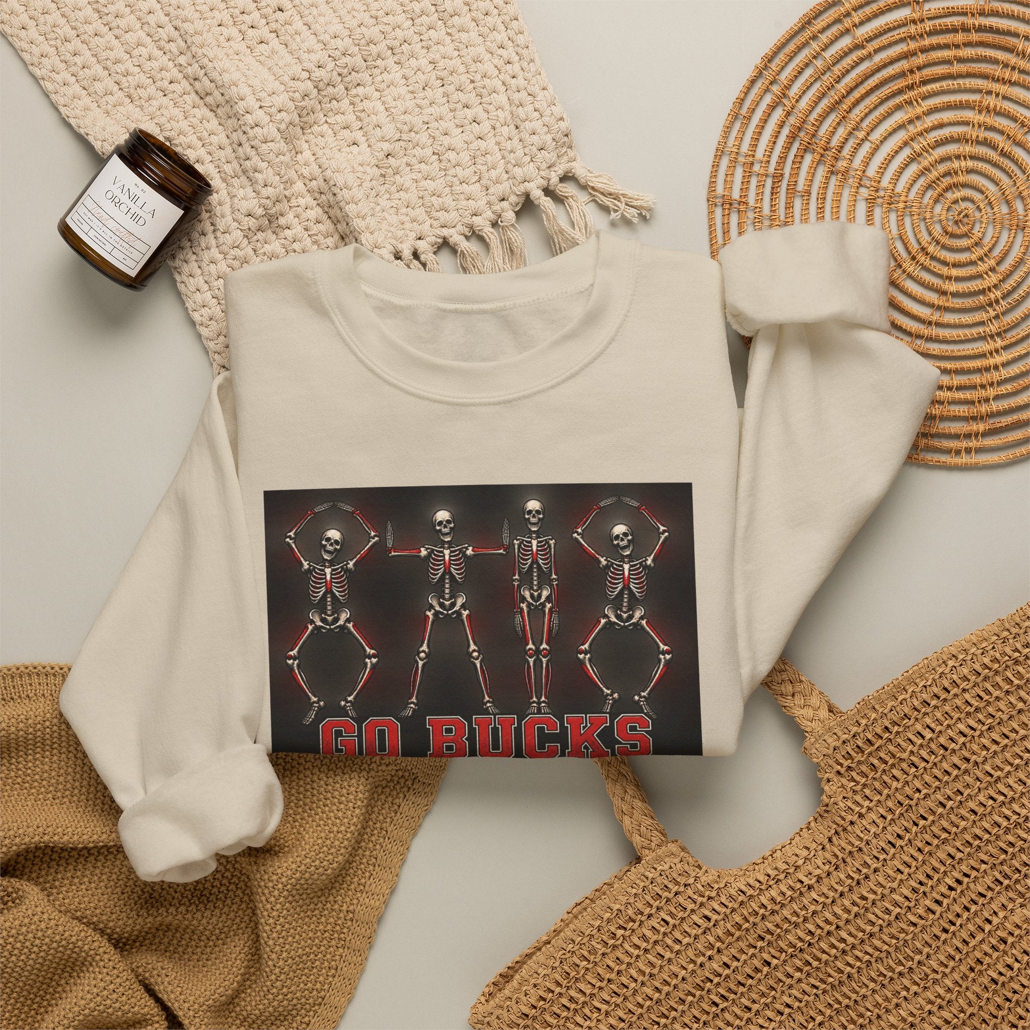 Crewneck Sweatshirt — 'Go Bucks' Dance Skeletons Graphic