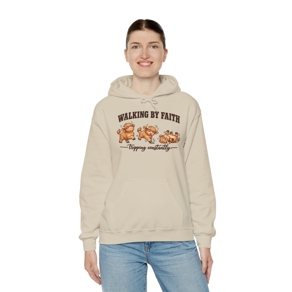 Walking by Faith Christian Highland Cow Hoodie