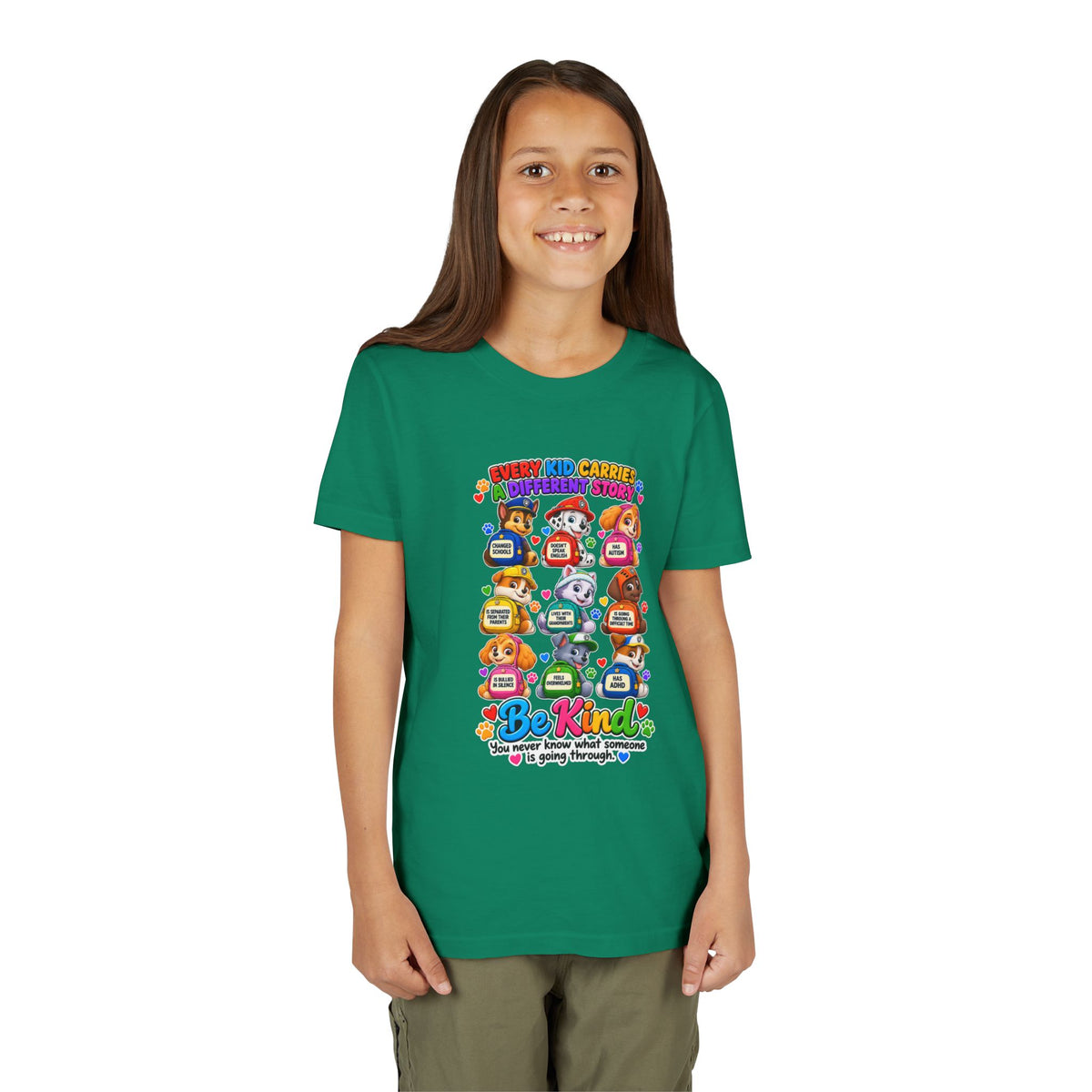 Be Kind Youth Short Sleeve Tee – Colorful Cartoon Character Shirt