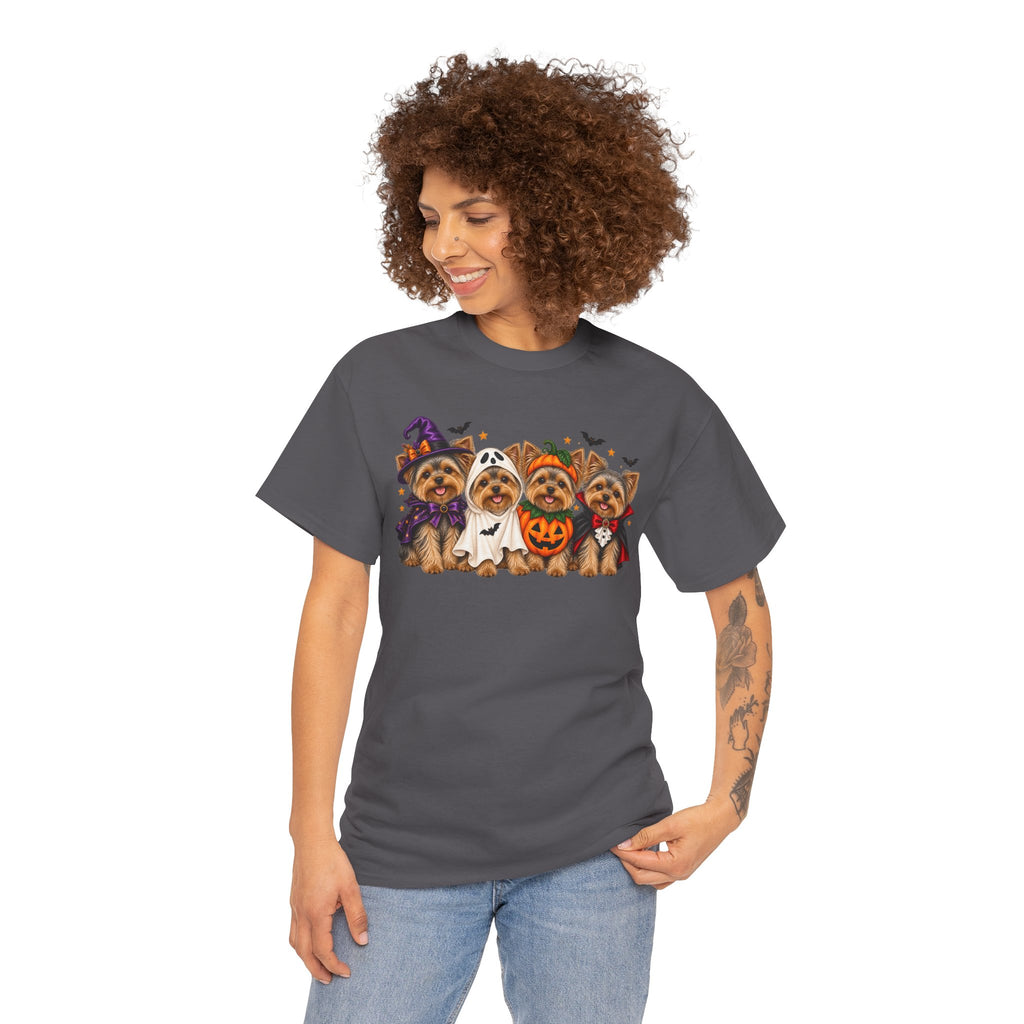 Halloween Yorkie T-Shirt — Cute Yorkies in Costumes (Pumpkin, Ghost, Witch, Vampire)