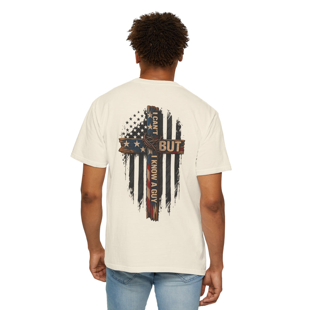 T-Shirt — 'I Can't But I Know A Guy' American Flag Cross Graphic