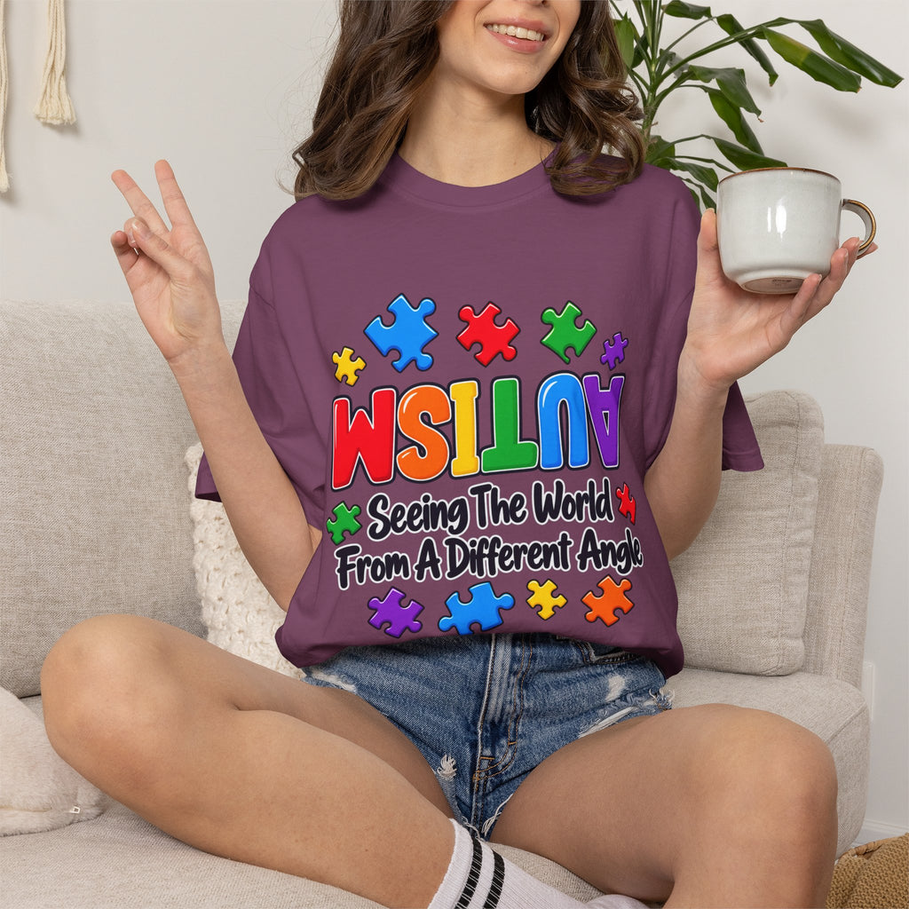 Autism Awareness T-Shirt — "Seeing the World From a Different Angle" Puzzle Design