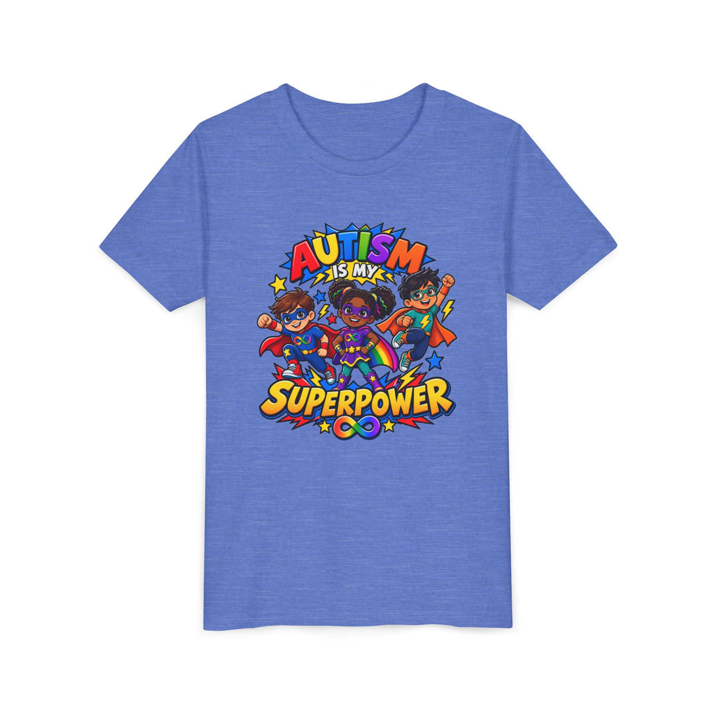 Youth Tee — "Autism Is My Superpower" Colorful Superhero Kids Shirt