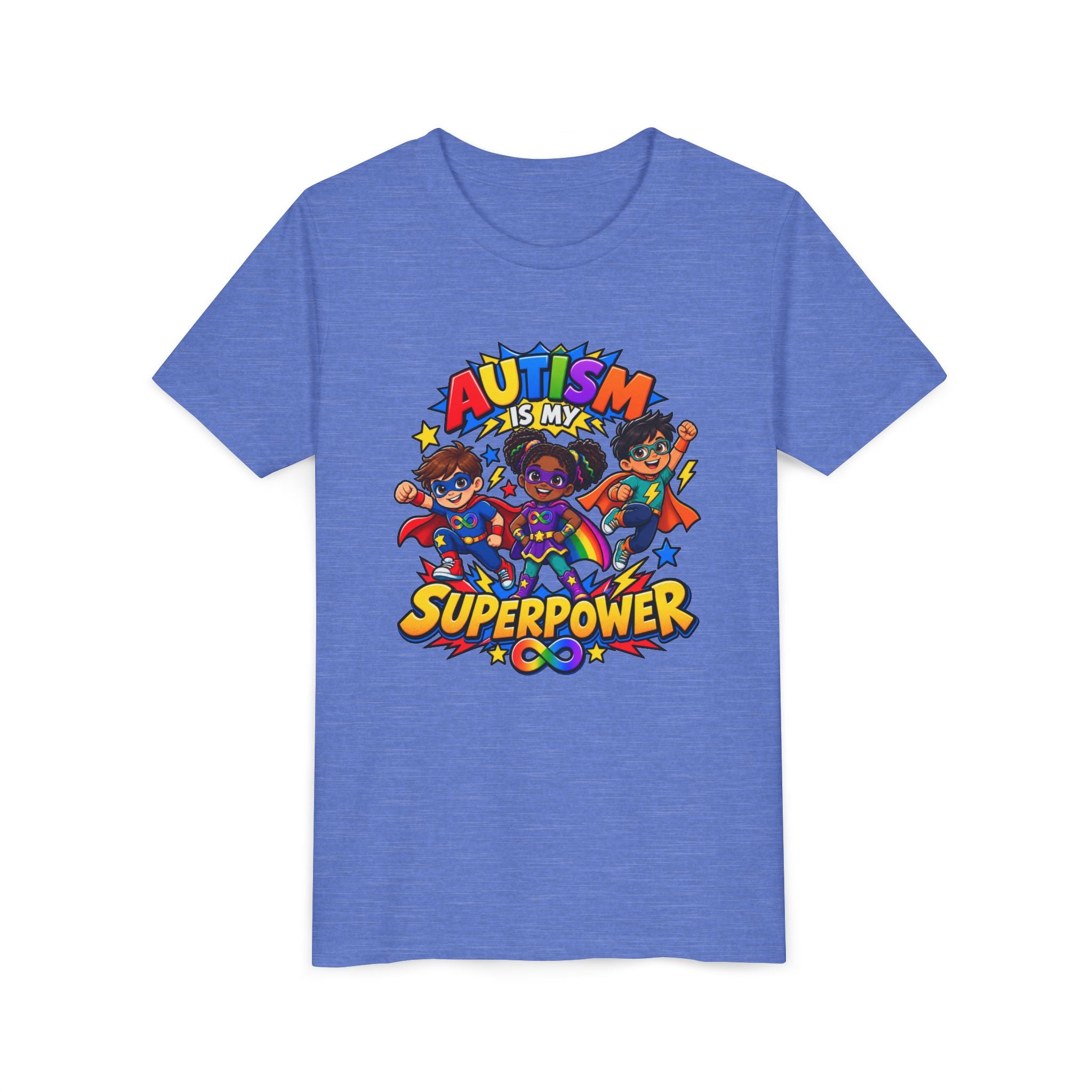 Youth Tee — "Autism Is My Superpower" Colorful Superhero Kids Shirt