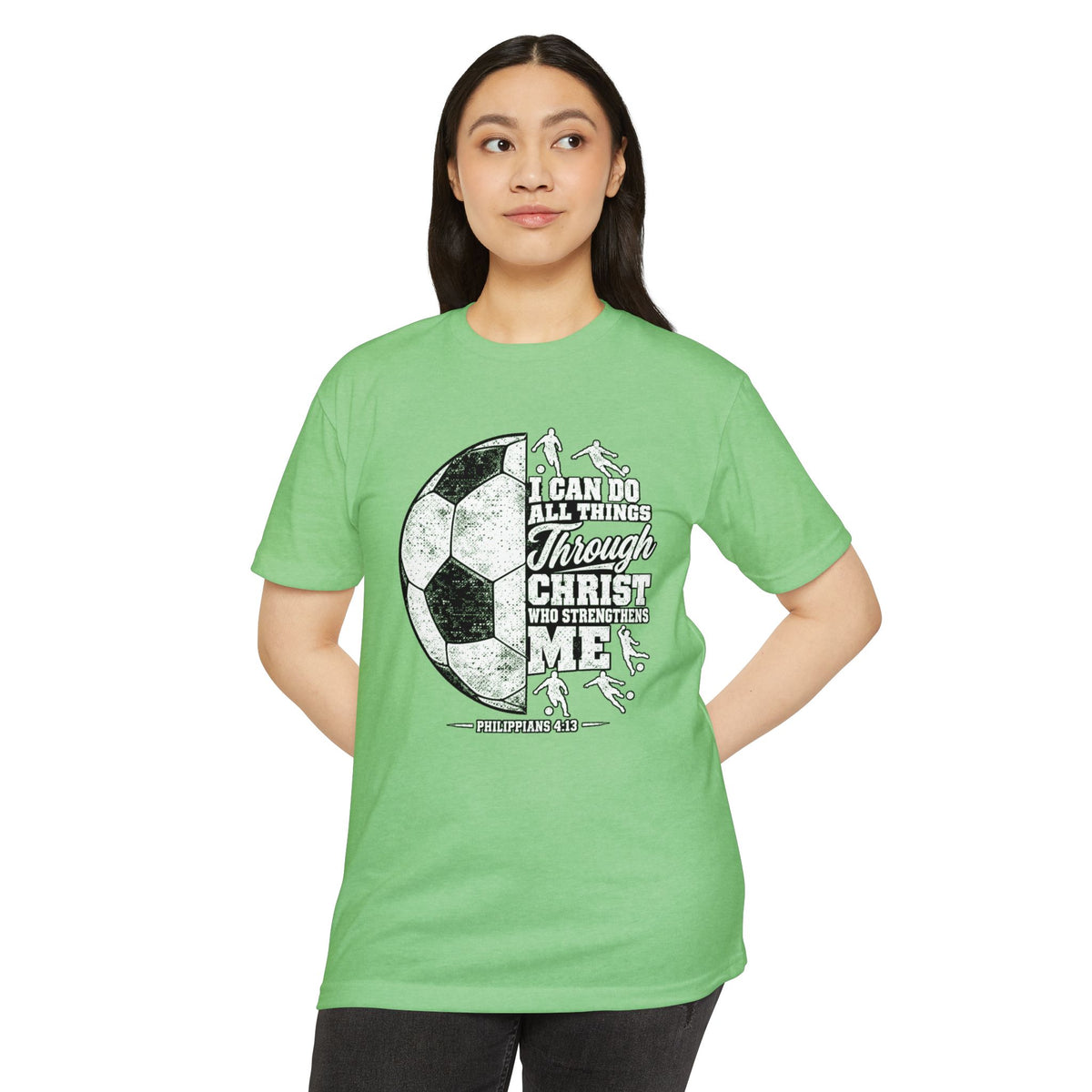 Christian Soccer T-Shirt — “I Can Do All Things Through Christ” Faith Soccer Tee