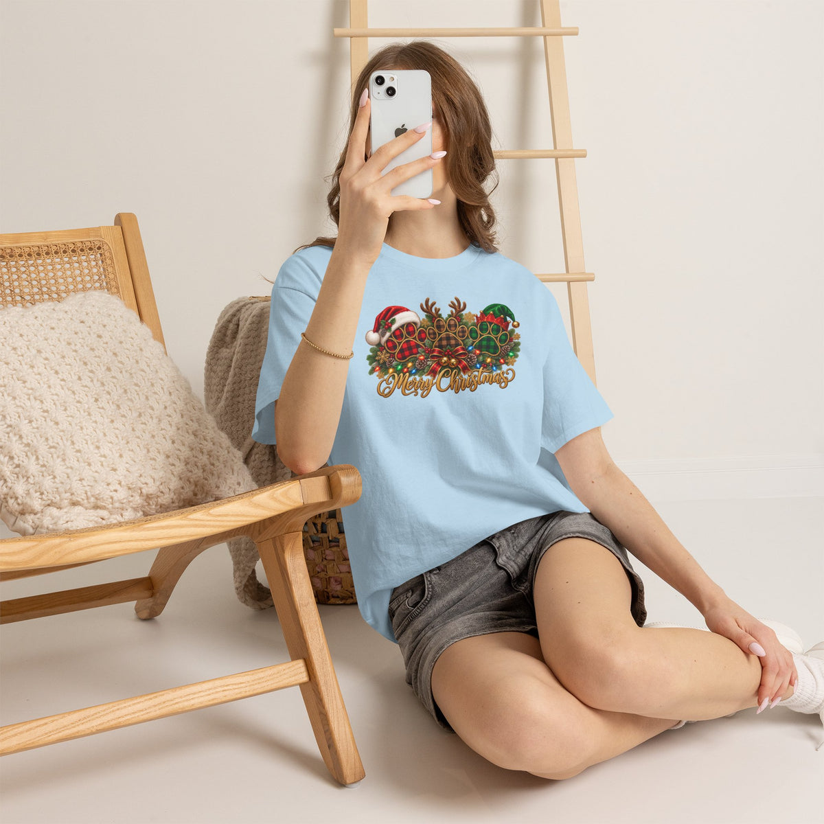 Merry Christmas Paw Prints Holiday Graphic Tee