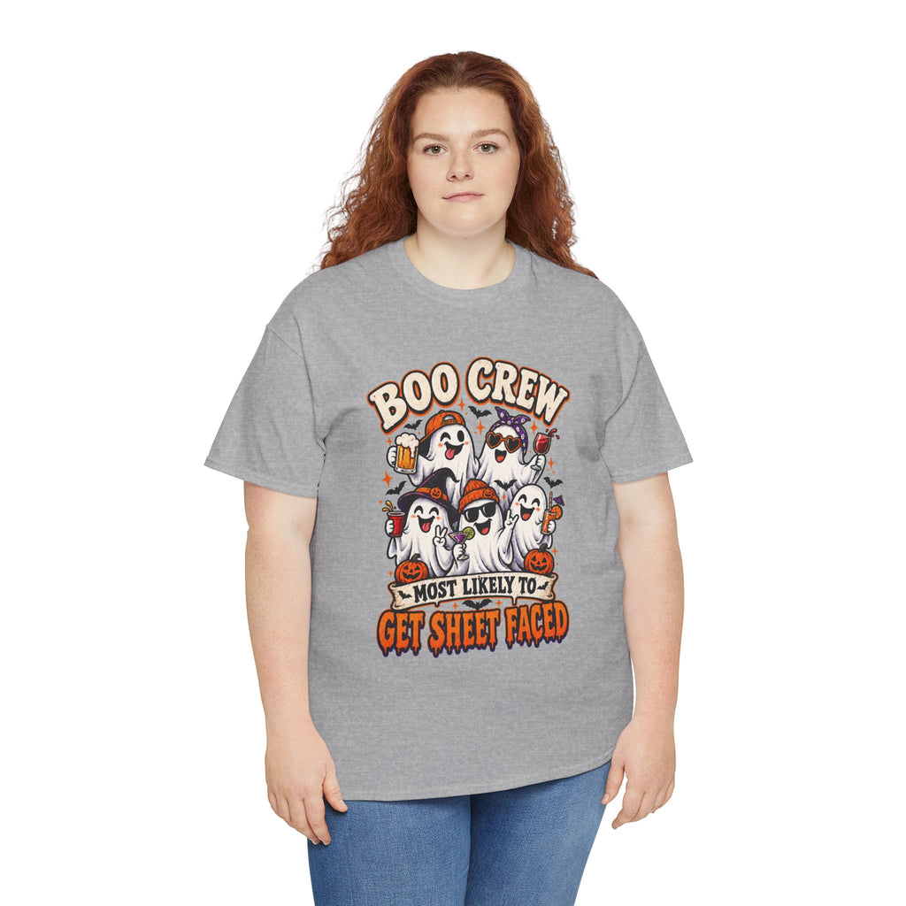 Boo Crew Halloween T-Shirt — “Most Likely to Get Sheet Faced” Funny Ghost Party Tee