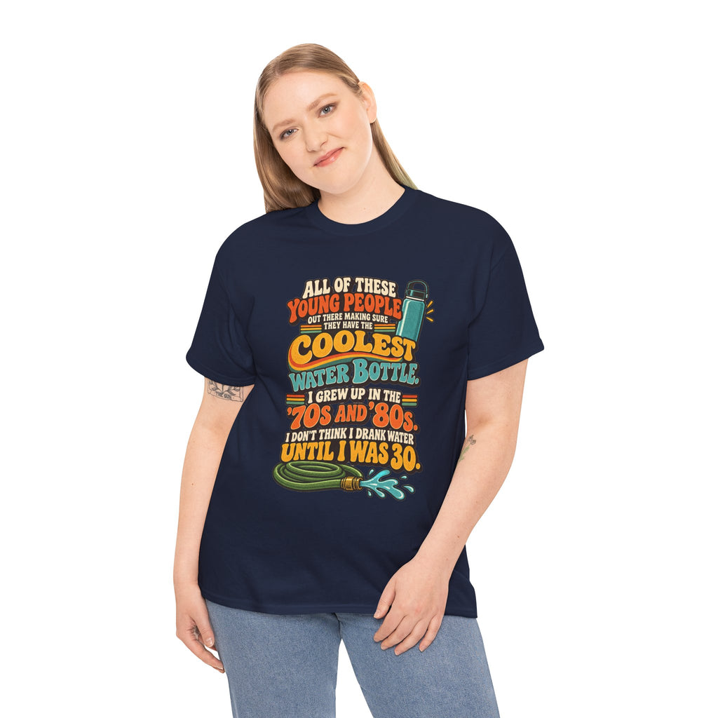 Retro 70s-80s Funny Water Bottle Tee — "Coolest Water Bottle" Graphic T-Shirt