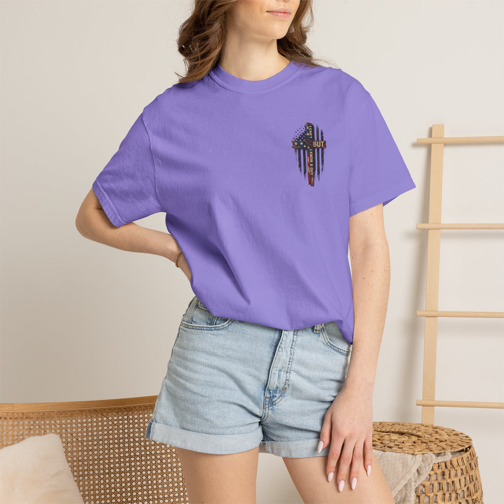 T-Shirt — 'I Can't But I Know A Guy' American Flag Cross Graphic