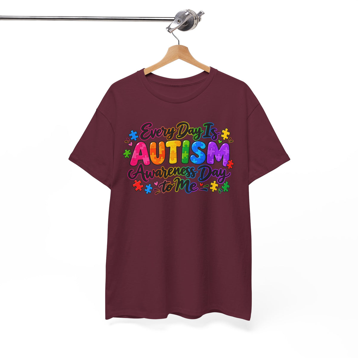 Autism Awareness T-Shirt — "Every Day Is Autism Awareness Day to Me" Colorful Puzzle Tee